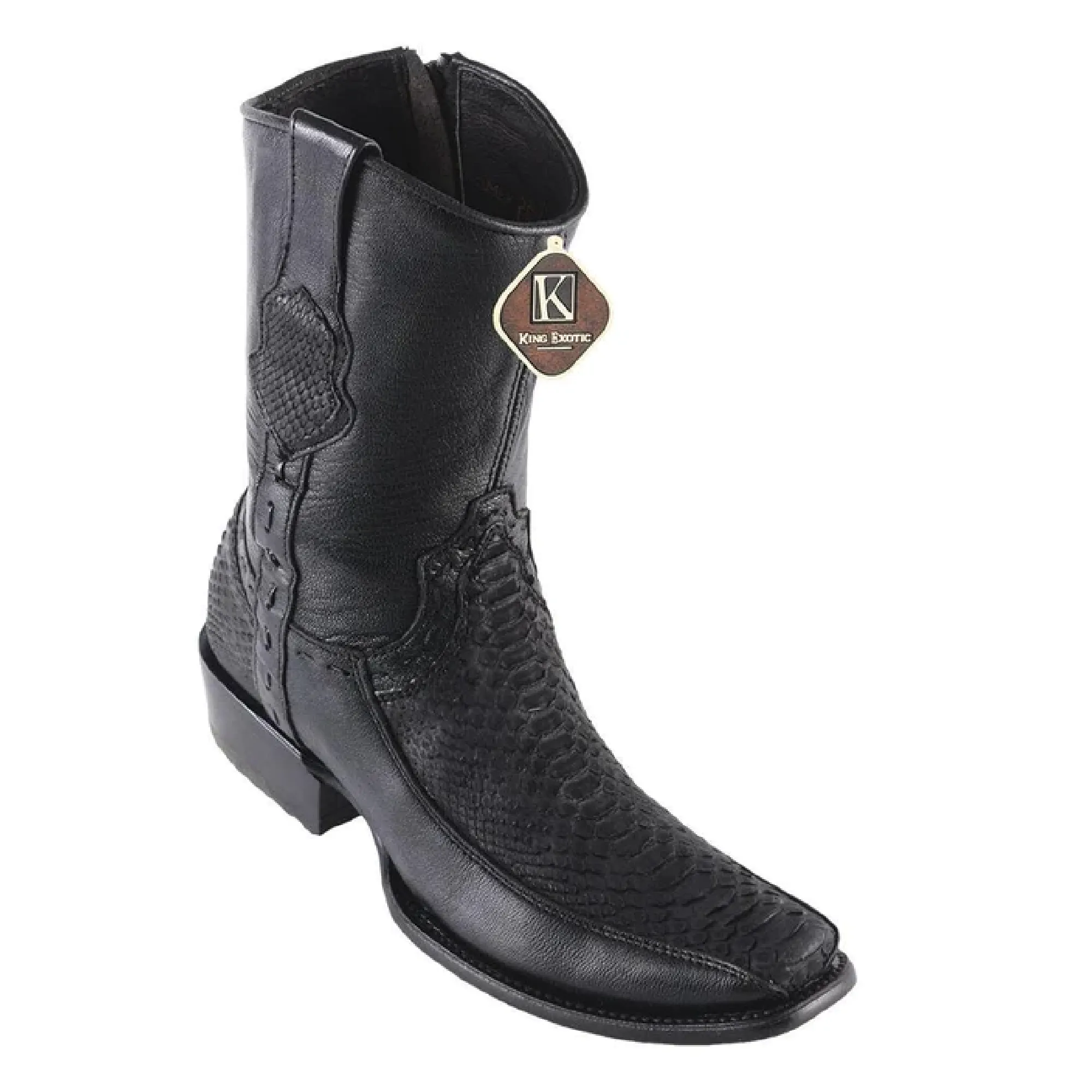 King Exotic Boots #479BFN5705 Men's Dubai Boot  | Python Y Deer Boots Color Black Suede Finish