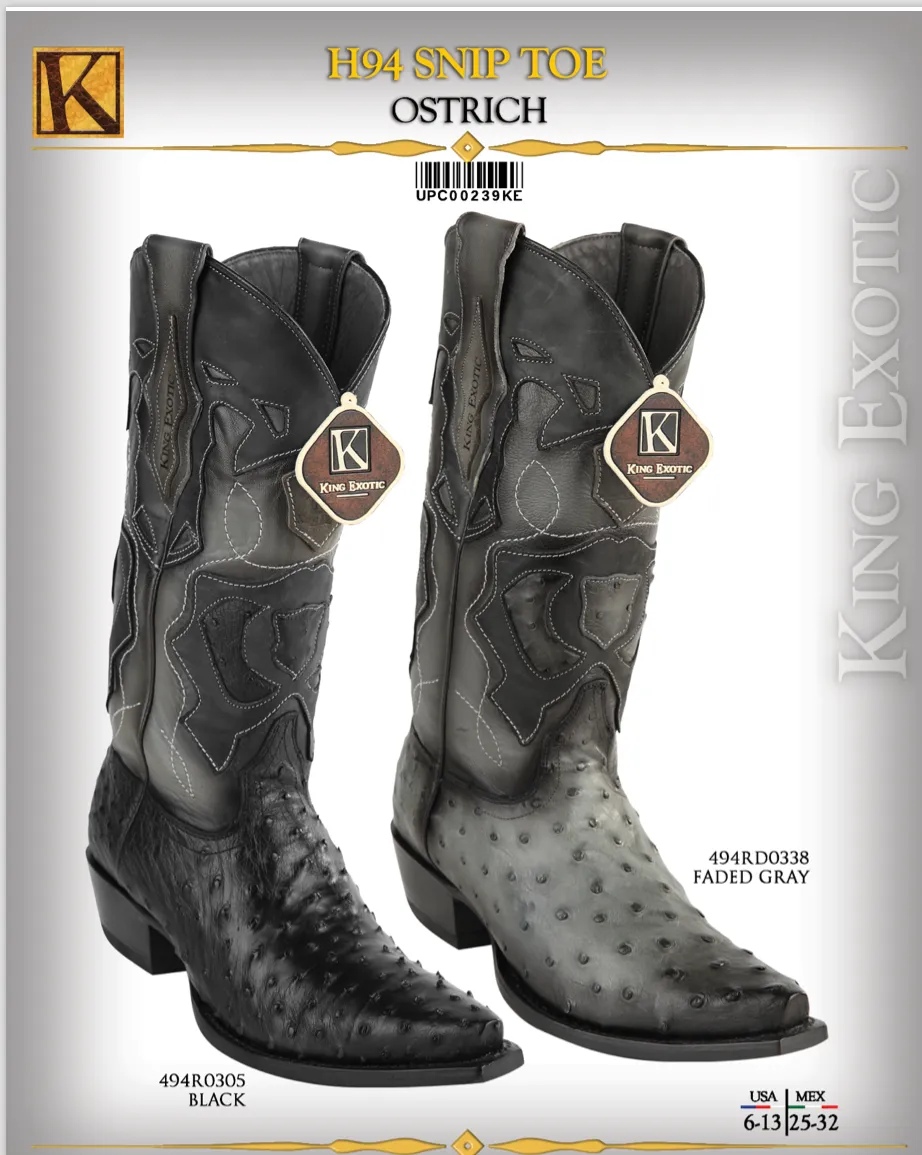 King Exotic Men's Ostrich Quill Snip Toe Cowboy Boots