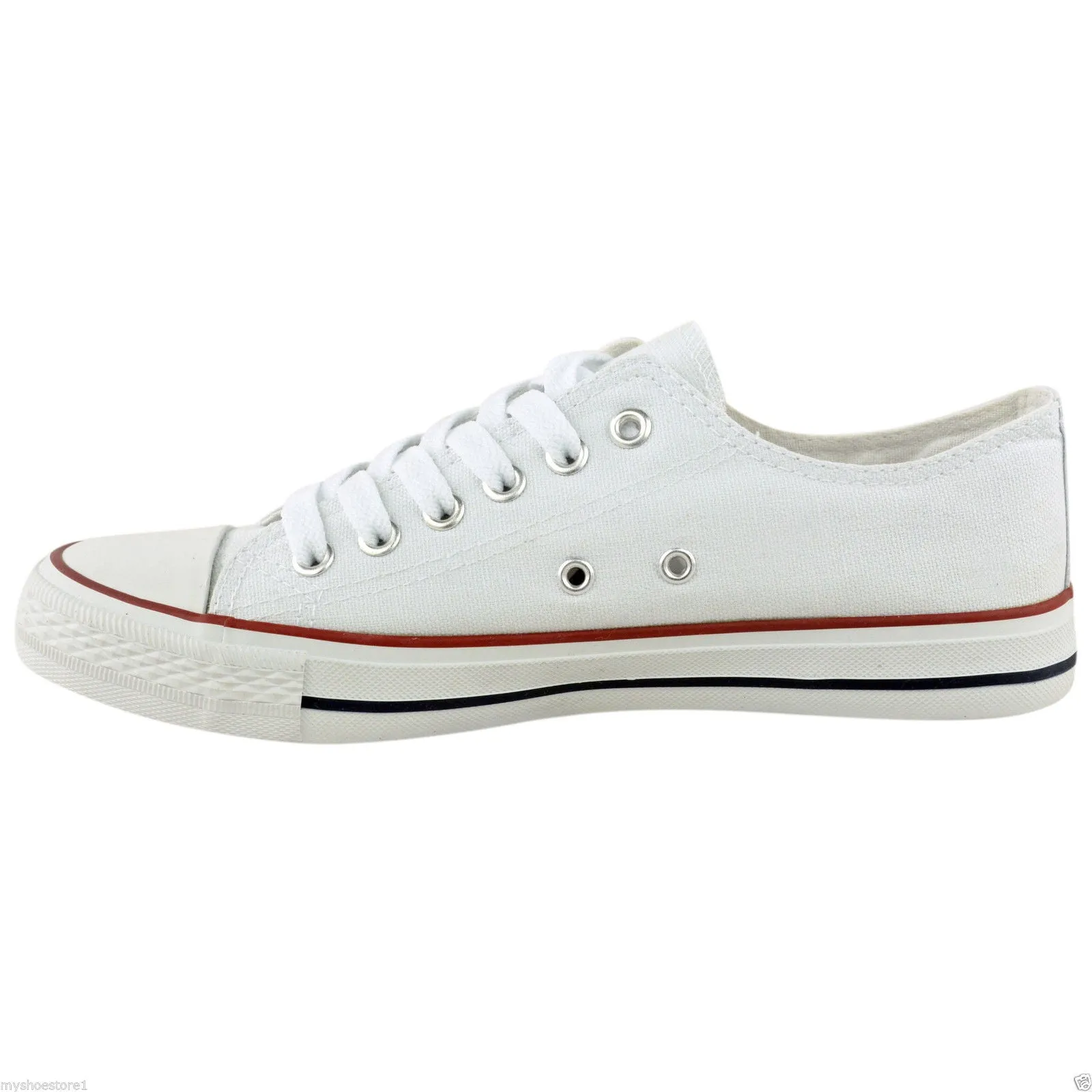 Ladies canvas lace up plimsolls in white