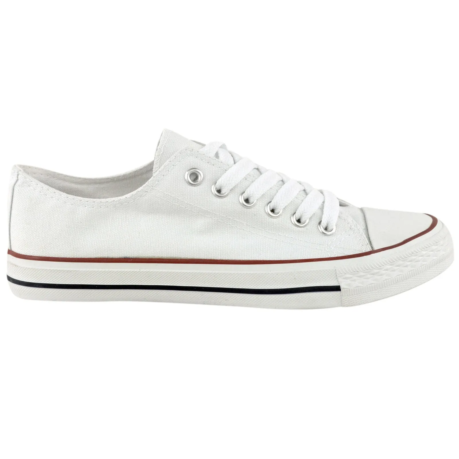 Ladies canvas lace up plimsolls in white