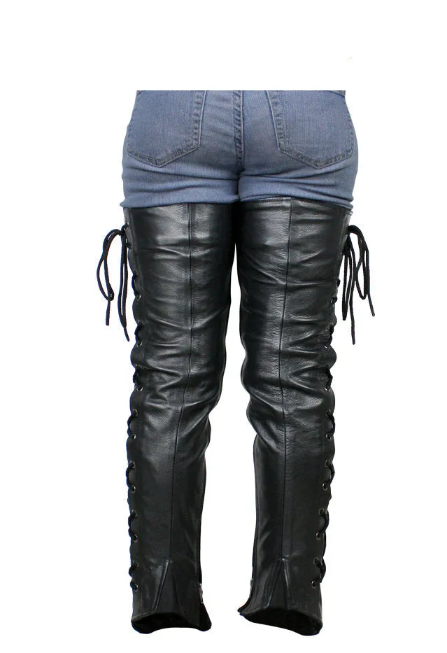 Ladies Naked Cowhide Leather Laced Leggings Half Chaps