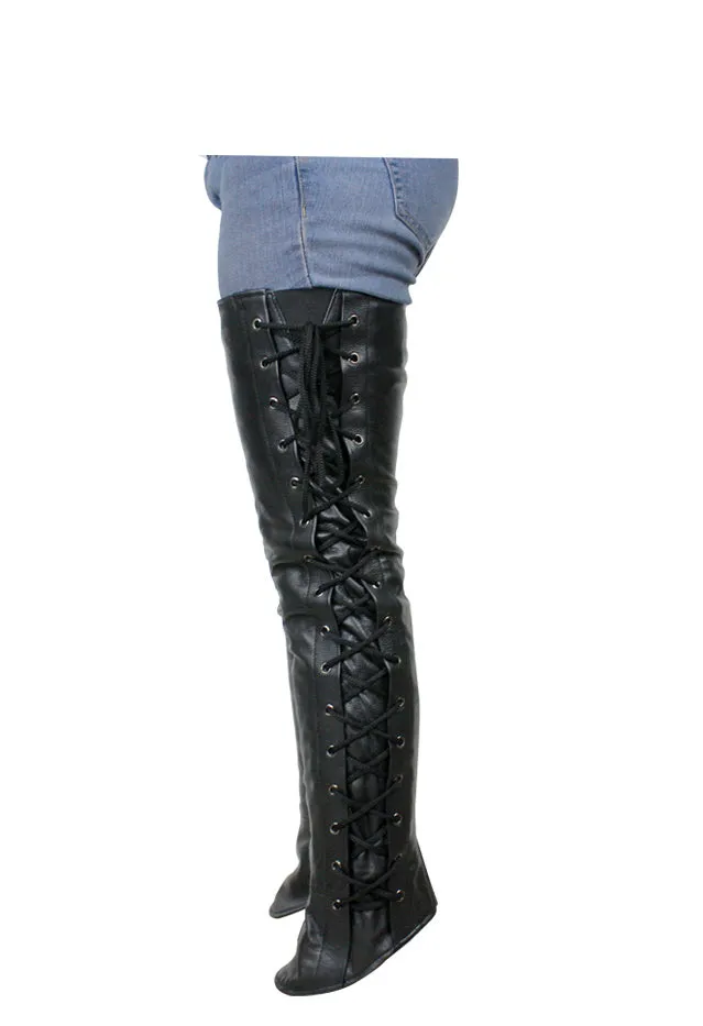 Ladies Naked Cowhide Leather Laced Leggings Half Chaps