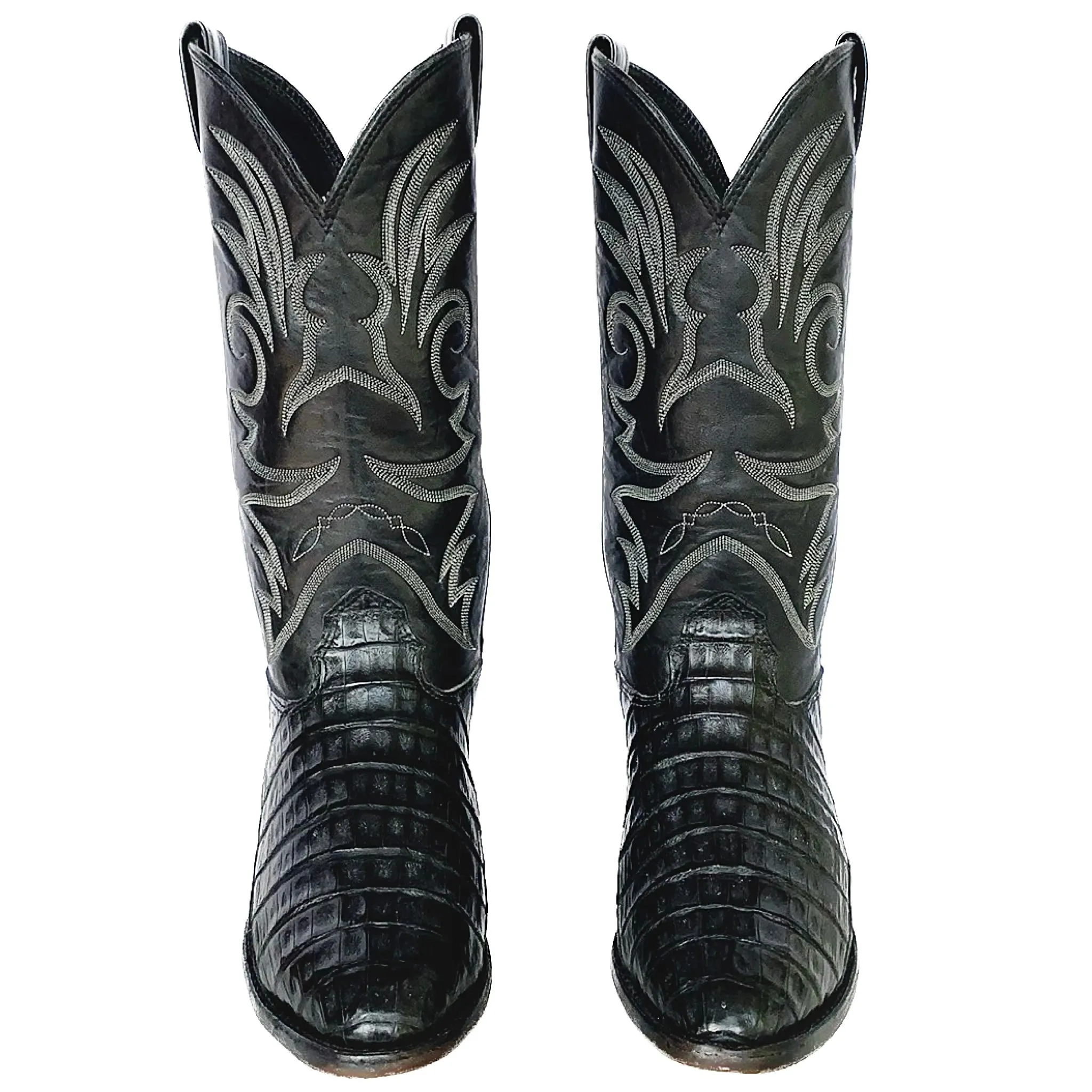 LARRY MAHAN Vintage Caiman Crocodile Black Cowboy Western Boots