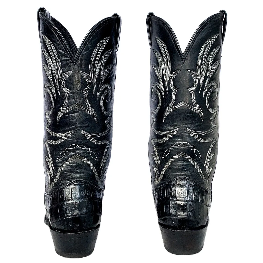 LARRY MAHAN Vintage Caiman Crocodile Black Cowboy Western Boots