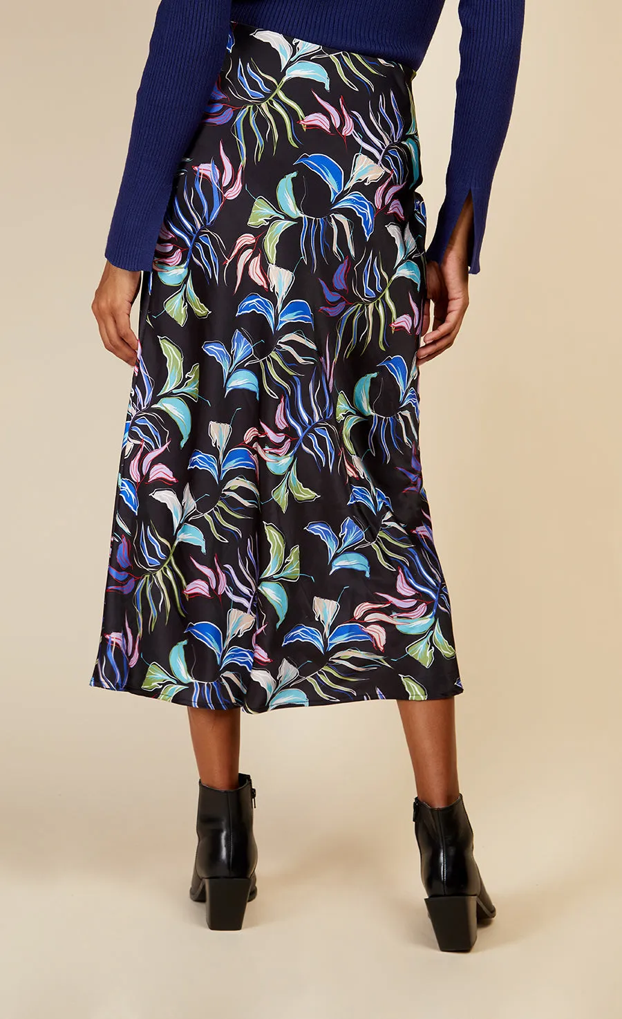 Leaf Print Satin Midi Slip Skirt by Vogue Williams