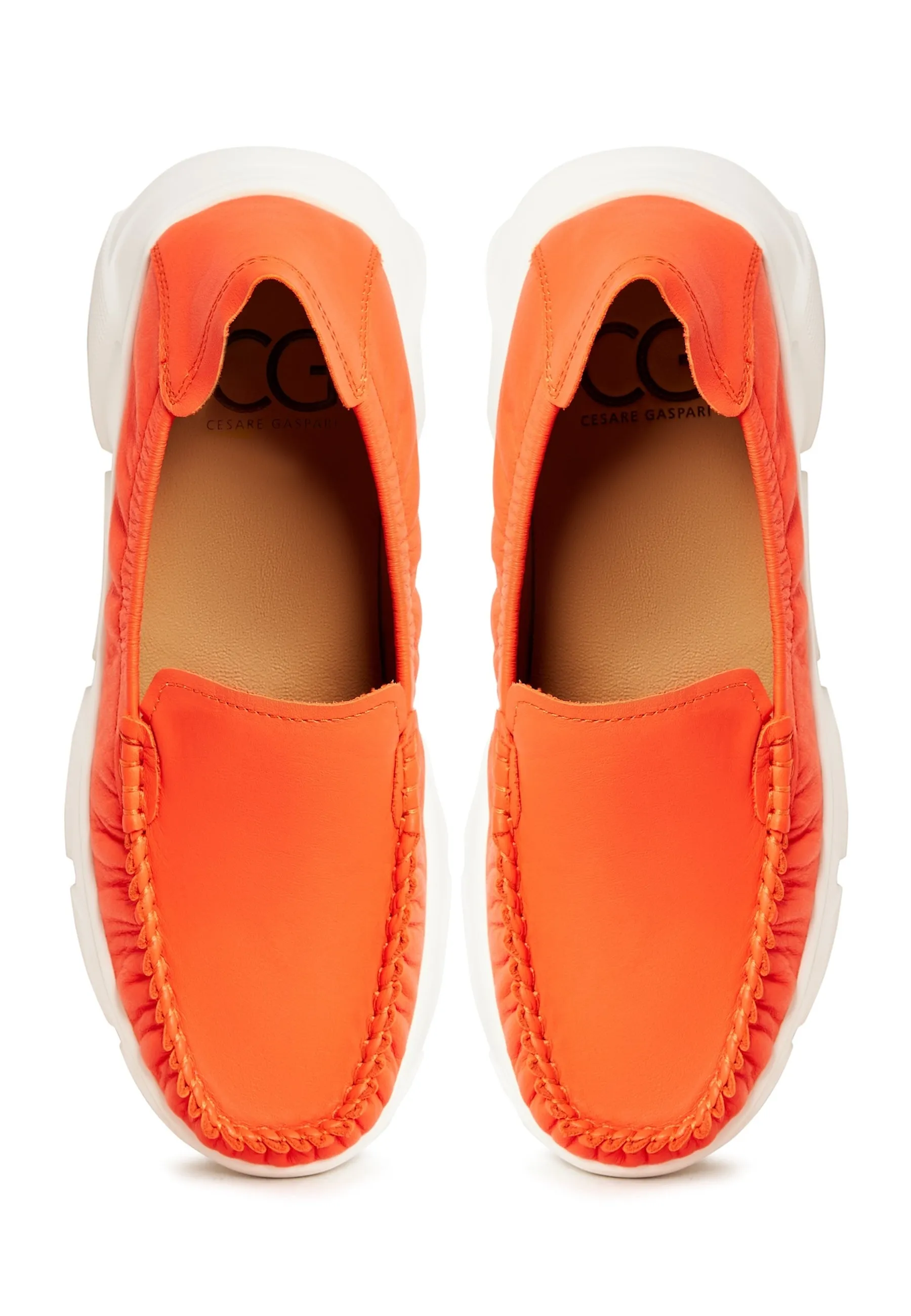 Leather Platform Moccasins Alisa - Orange