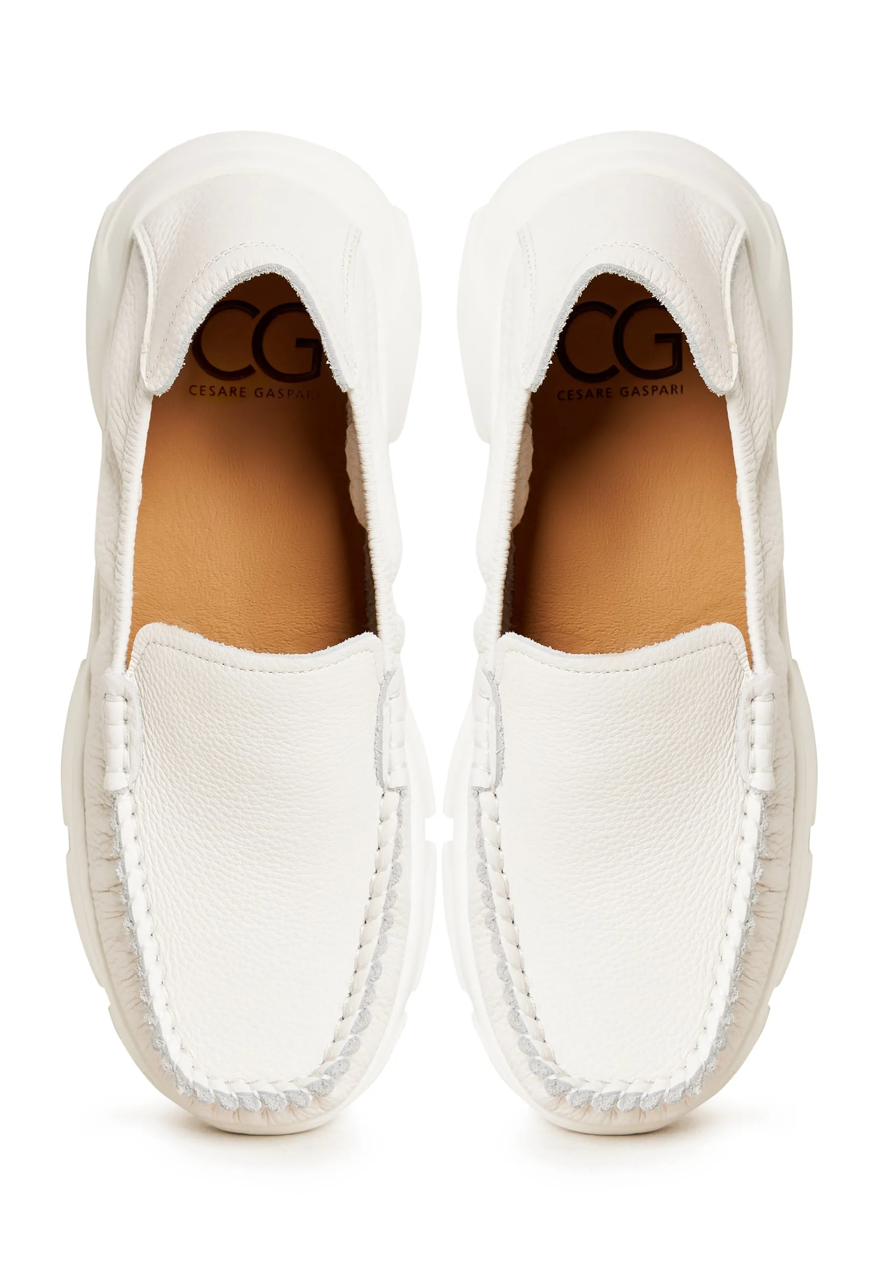 Leather Platform Moccasins Alisa - White