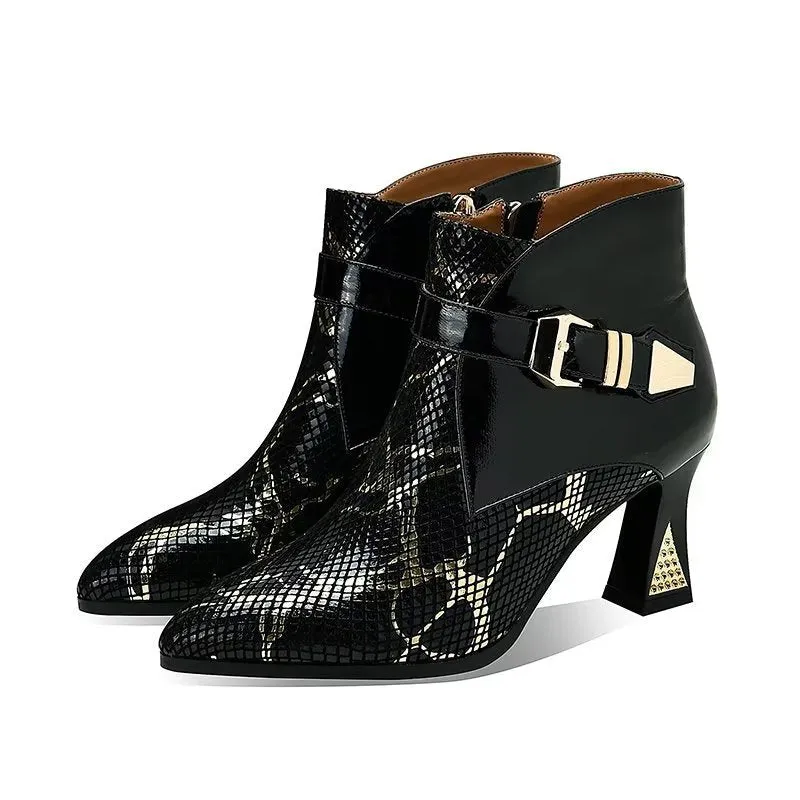 LeatherLux Exotic Pattern Autumn Ankle Boots