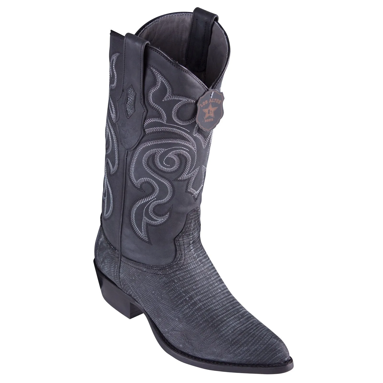 Los Altos Lizard Teju Sanded Black Cowboy Boots J-Toe