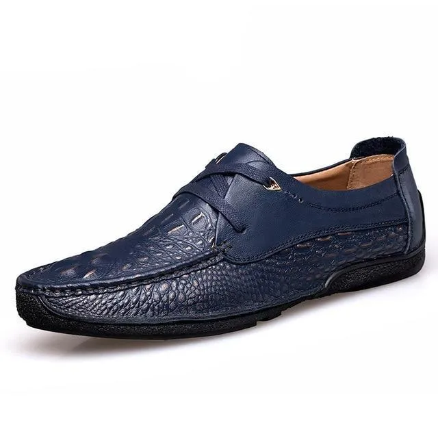 Luxury Alligator Texture Genuine Leather Slip On Shoes