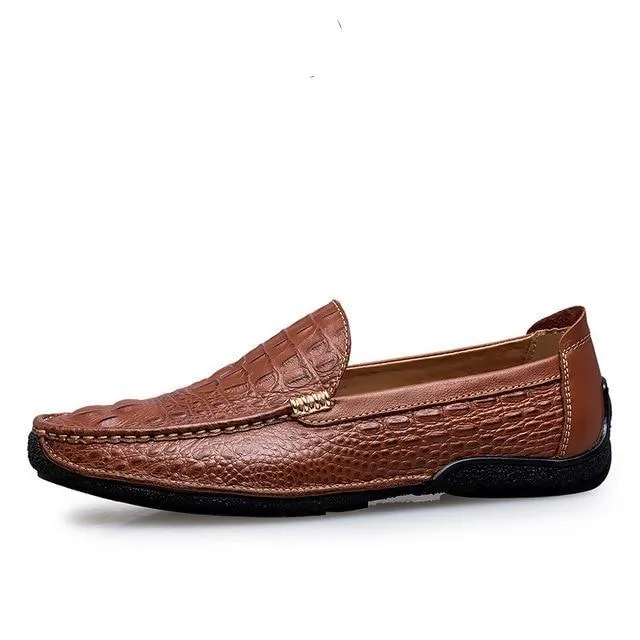 Luxury Alligator Texture Genuine Leather Slip On Shoes