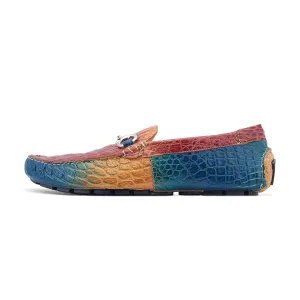 Mauri 3405/1 Scenic Men's Shoes Toffee, Blue & Rasberry Exotic Alligator Driver Moccasins Loafers (MA5526)