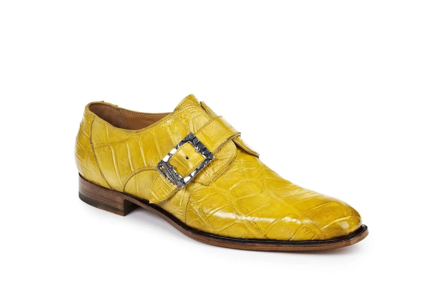 Mauri 4853 "Steam Boat" Yellow Burnished  Alligator Body Monk Strap Dress Shoes