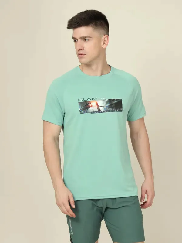 Men Graphic Printed Slim Fit Crew Neck T-shirt with TECHNO COOL 