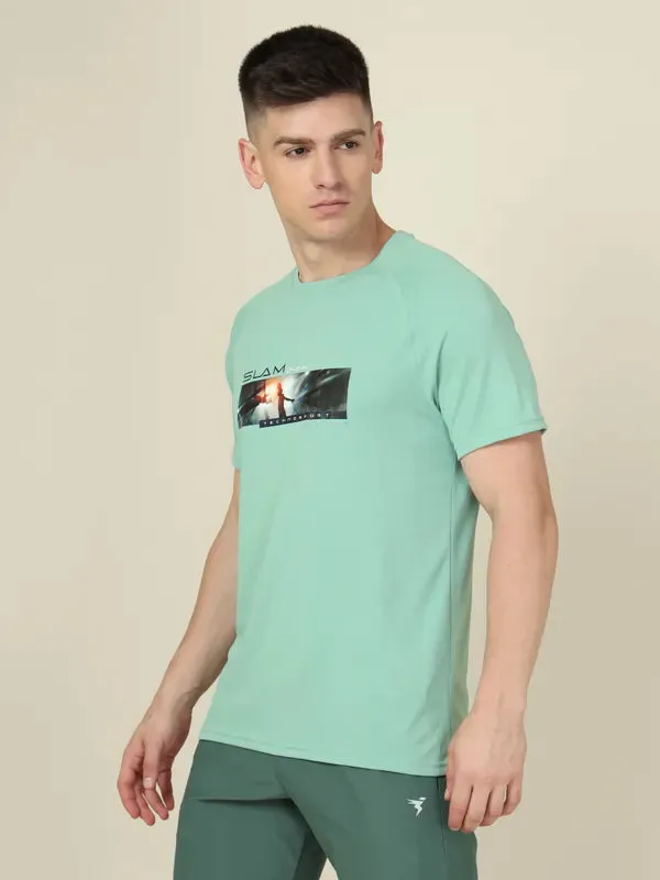 Men Graphic Printed Slim Fit Crew Neck T-shirt with TECHNO COOL 