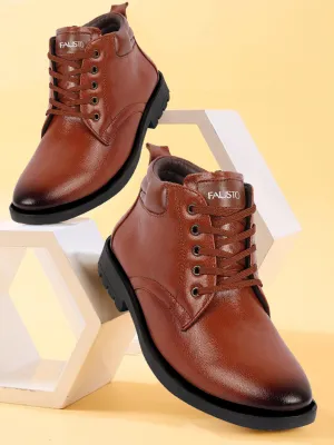 Men Tan Mid Top Fashion Lace-Up Outdoor Biker Chukka Boots