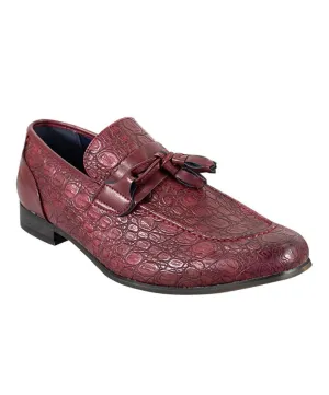 Men's Crocodile Embossed Tassel Loafers- BRINDISI - Dark Red