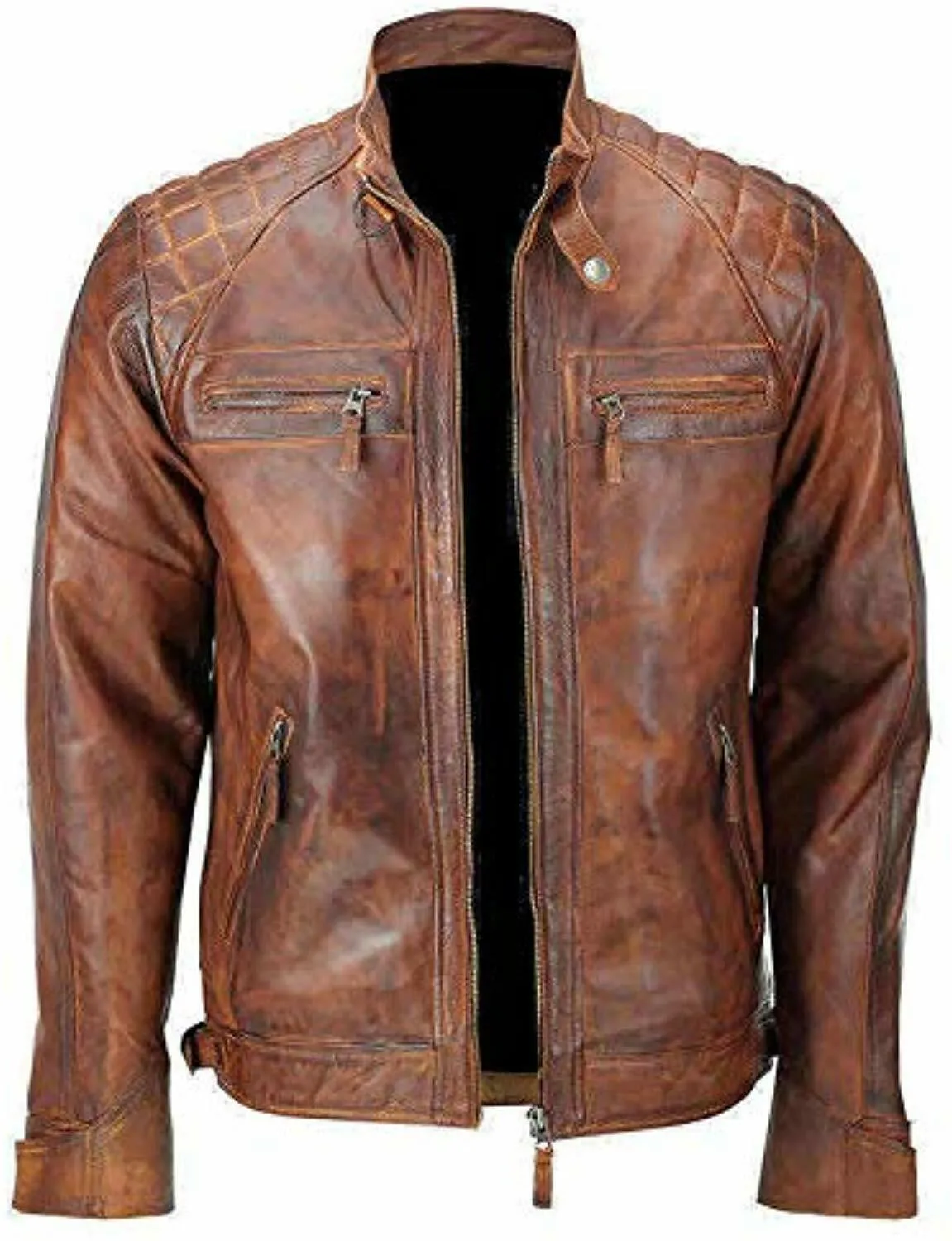 Men's Distressed Brown Vintage Leather Motorcycle Jacket MG02