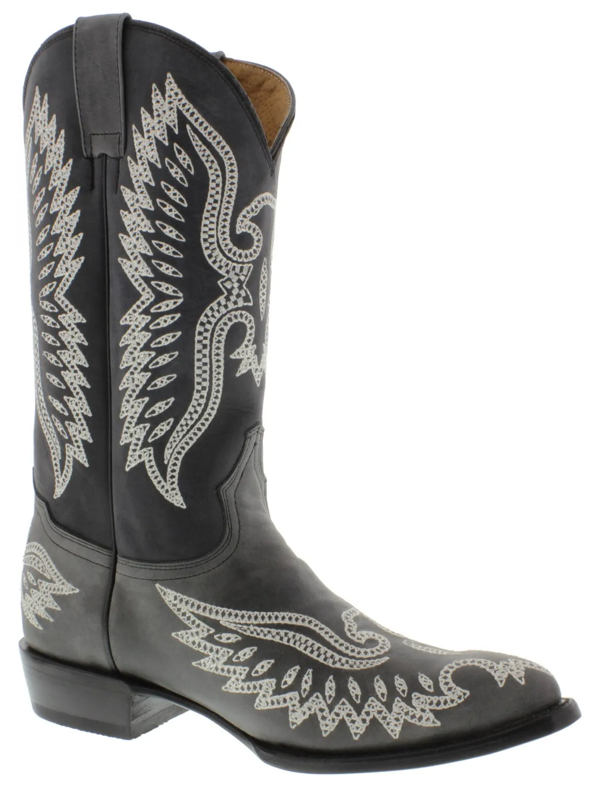 Men's Gray Classic Stitched Design Leather Cowboy Boots J Toe