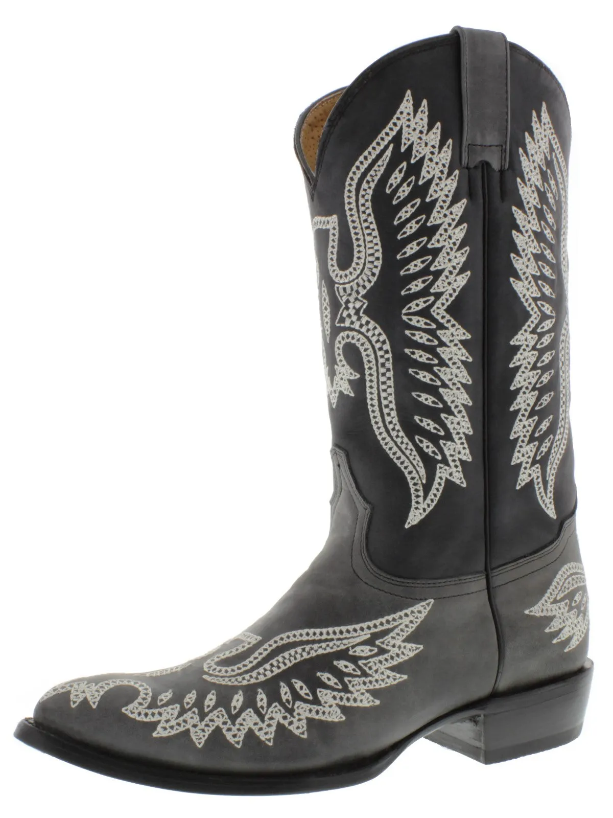 Men's Gray Classic Stitched Design Leather Cowboy Boots J Toe