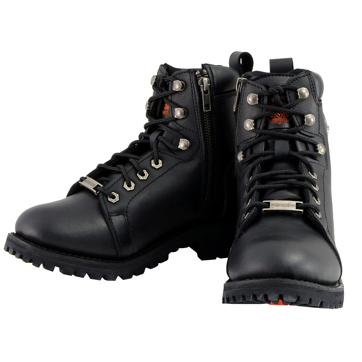 Milwaukee Leather MBL200 Women's Black Leather Lace-Up Motorcycle RiderBoots w/Side Zipper