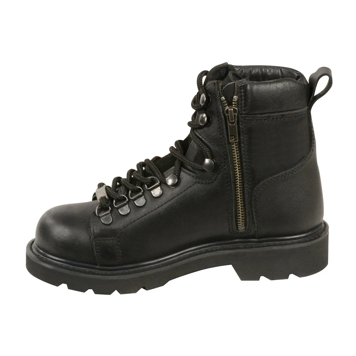 Milwaukee Leather MBL200 Women's Black Leather Lace-Up Motorcycle RiderBoots w/Side Zipper