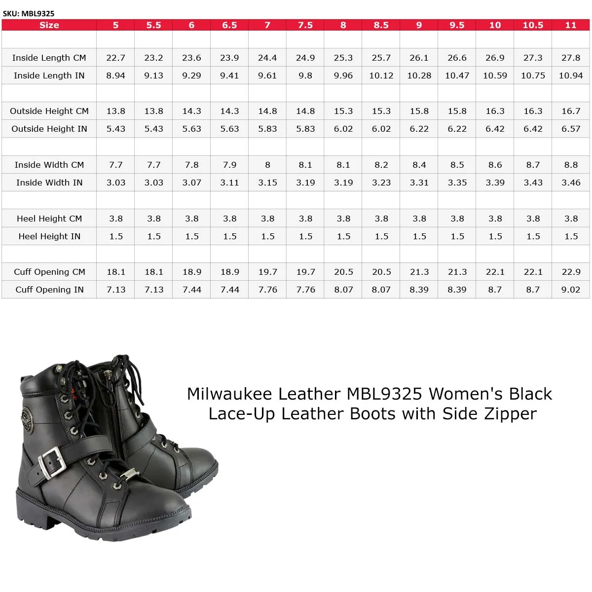 Milwaukee Leather MBL9325 Women's Premium Black Lace-Up Classic