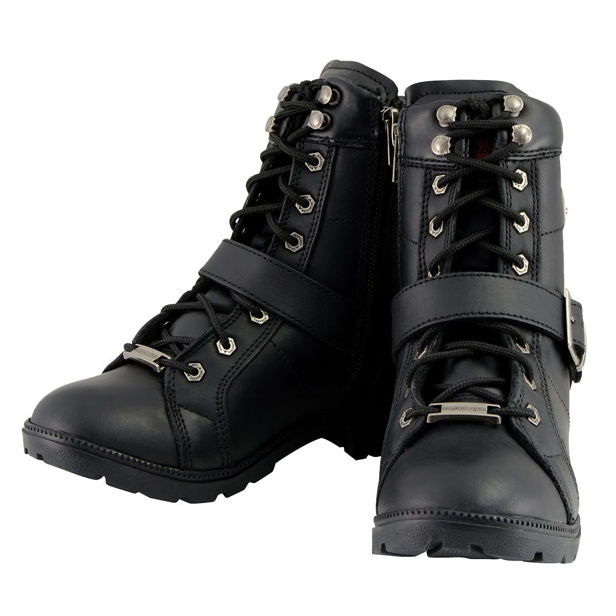 Milwaukee Leather MBL9325W Women's Premium Black Leather Lace-Up