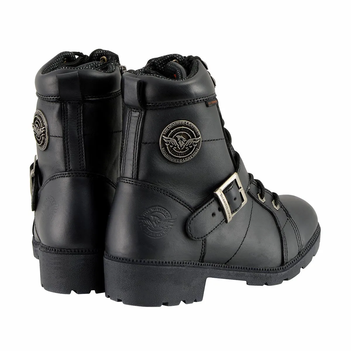 Milwaukee Leather MBL9326WP Women's Black Leather Lace-Up Waterproof Motorcyle Rider Boots with Side Zippers