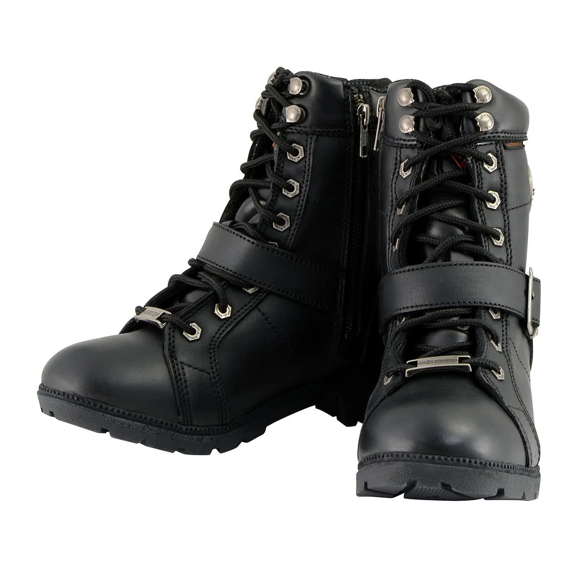 Milwaukee Leather MBL9326WP Women's Black Leather Lace-Up Waterproof Motorcyle Rider Boots with Side Zippers