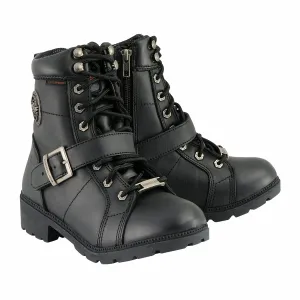 Milwaukee Leather MBL9326WP Women's Premium Black Leather Lace-Up Waterproof Motorcyle Rider Boots