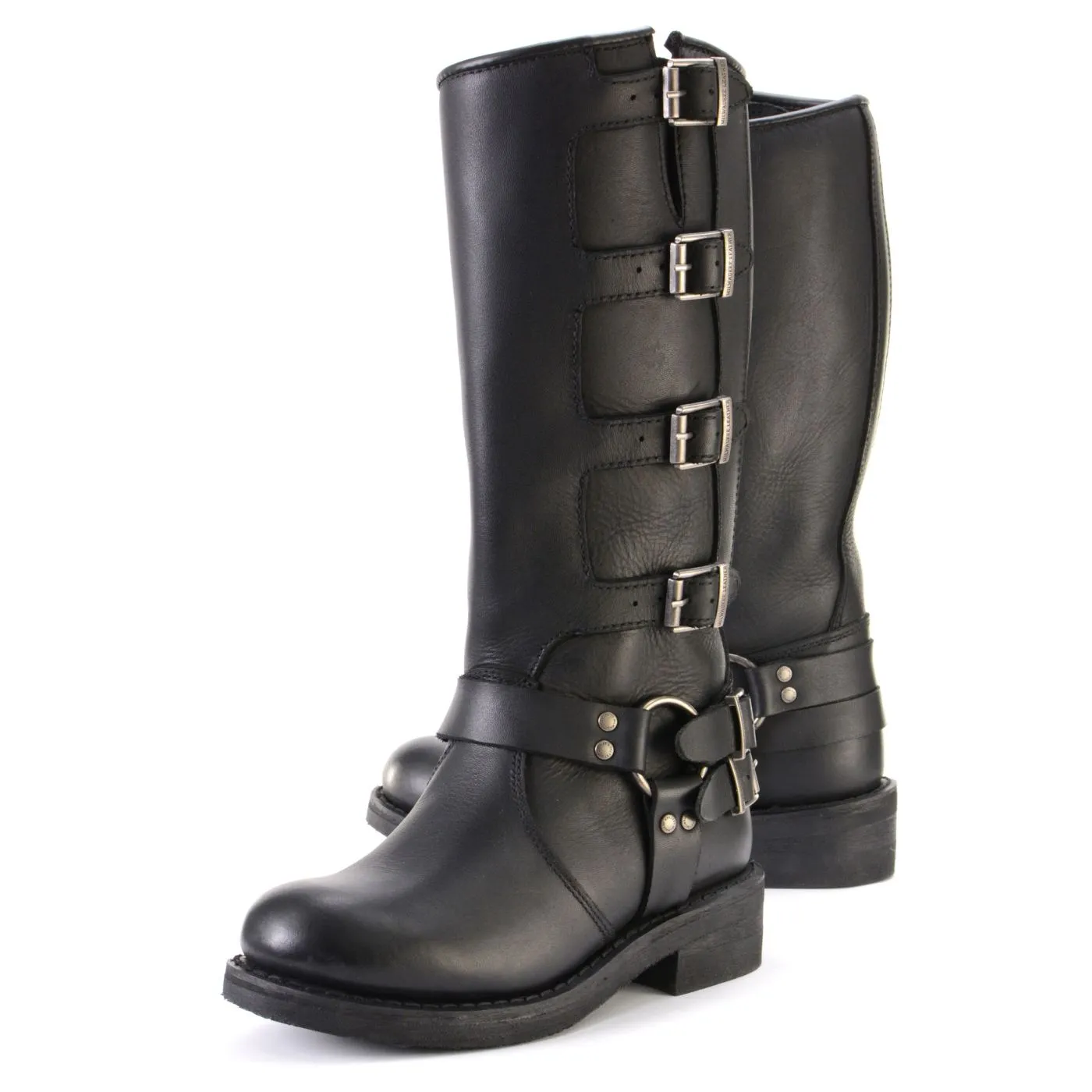 Milwaukee Leather MBL9346 Women's Tall Black Leather Harness Motorcycle Rider Boots w/ Adjustable Straps