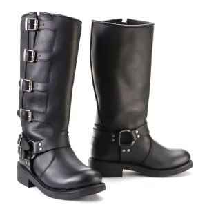 Milwaukee Leather MBL9346 Women's Tall Black Leather Harness Motorcycle Rider Boots w/ Adjustable Straps