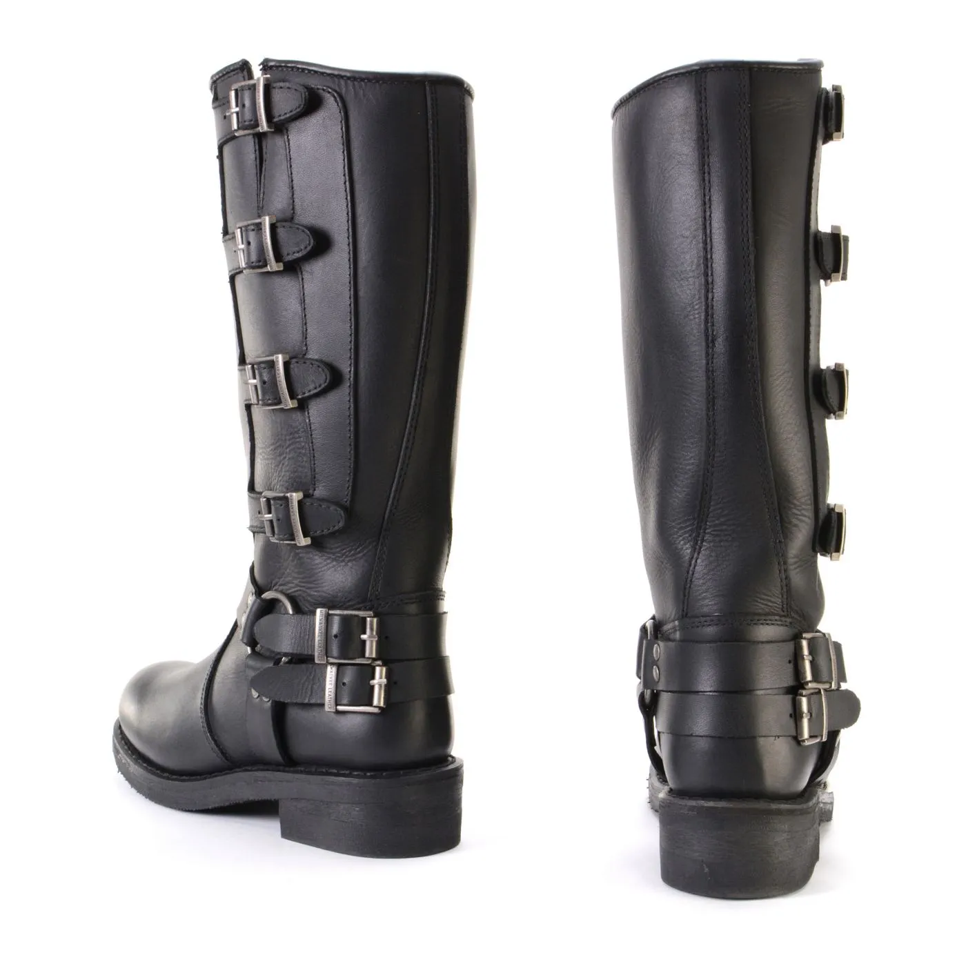 Milwaukee Leather MBL9346 Women's Tall Black Leather Harness Motorcycle Rider Boots w/ Adjustable Straps