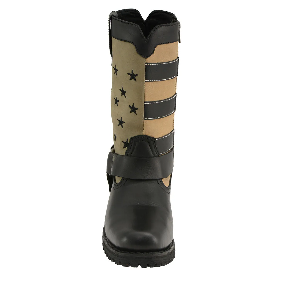 Milwaukee Leather MBL9363 Women’s ‘Stars and Stripes’ Black and Tan Leather Motorcycle Rider Harness Boots