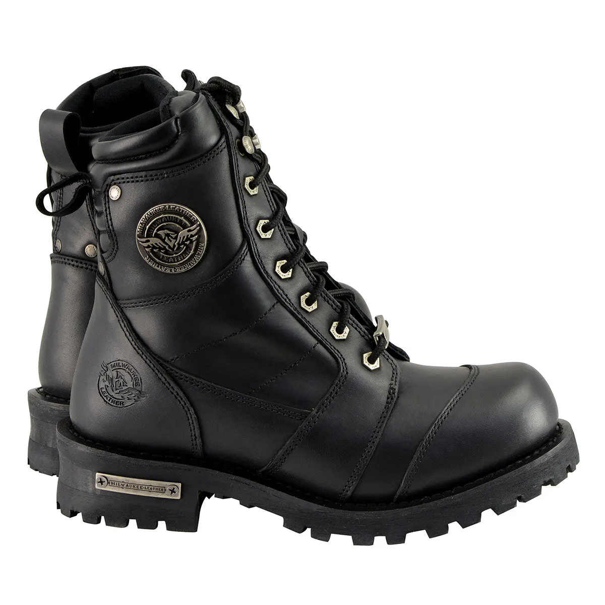 Milwaukee Leather MBM9030W Men's Black 'Wide-Width' 8-inch Lace-Up Classic Logger Boots