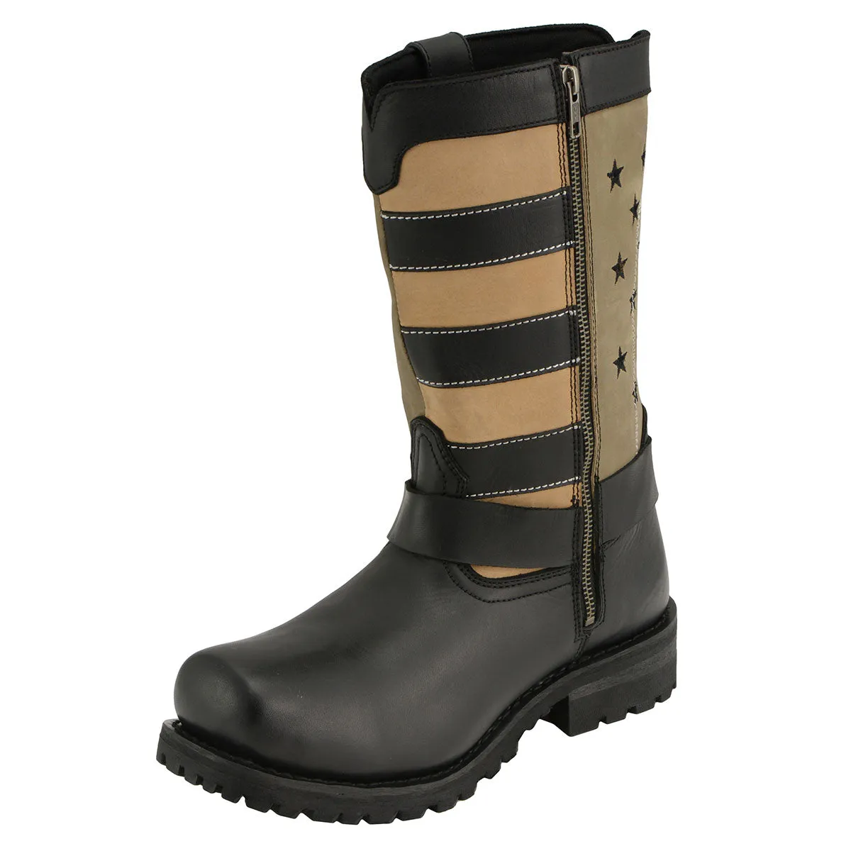 Milwaukee Leather MBM9045 Men's 'Stars and Stripes' Black with Tan Motorcycle Rider Harness Boots