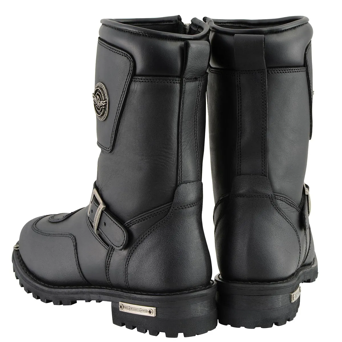 Milwaukee Leather MBM9070 Men's Black Leather Engineer Motorcycle Boots w/ Reflective Piping/Gear Shift Protection