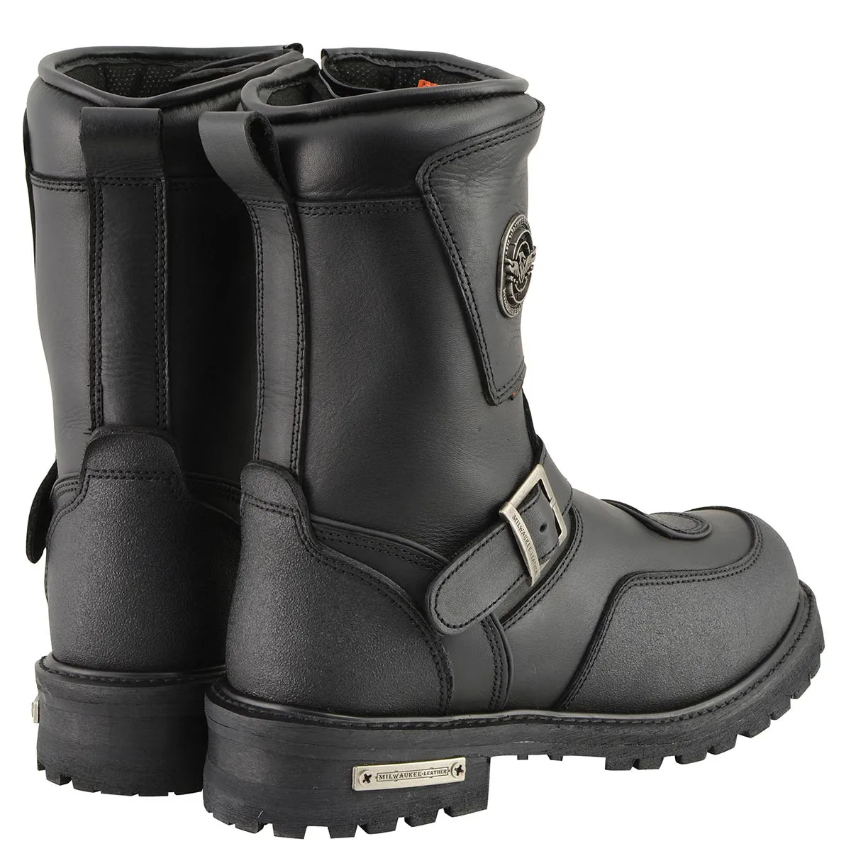 Milwaukee Leather MBM9071WP Men's Black 'Wide Width' 9-inch Waterproof Engineer Leather Boots with Reflective Piping