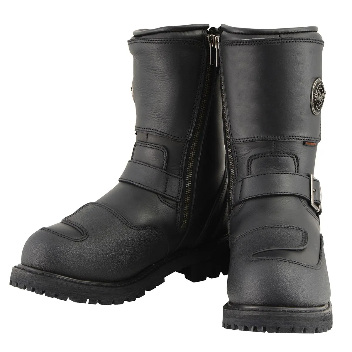 Milwaukee Leather MBM9071WP Men's Black 'Wide Width' 9-inch Waterproof Engineer Leather Boots with Reflective Piping