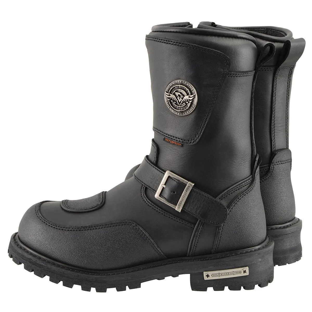 Milwaukee Leather MBM9071WP Men's Black 'Wide Width' 9-inch Waterproof Engineer Leather Boots with Reflective Piping