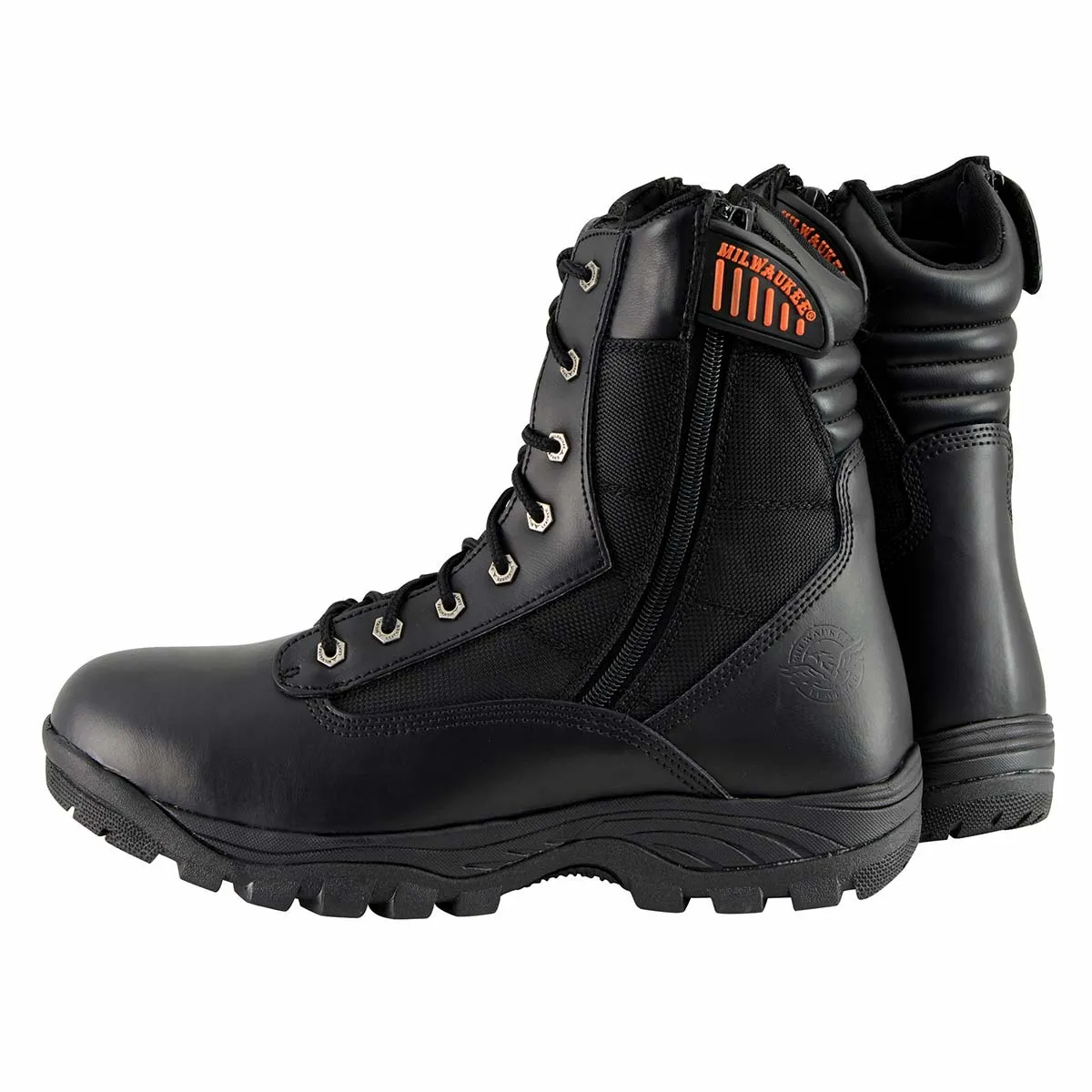 Milwaukee Leather Men's 9-Inch Black Leather Lace-Up Tactical Motorcycle Boots w/ Side Zipper MBM9110