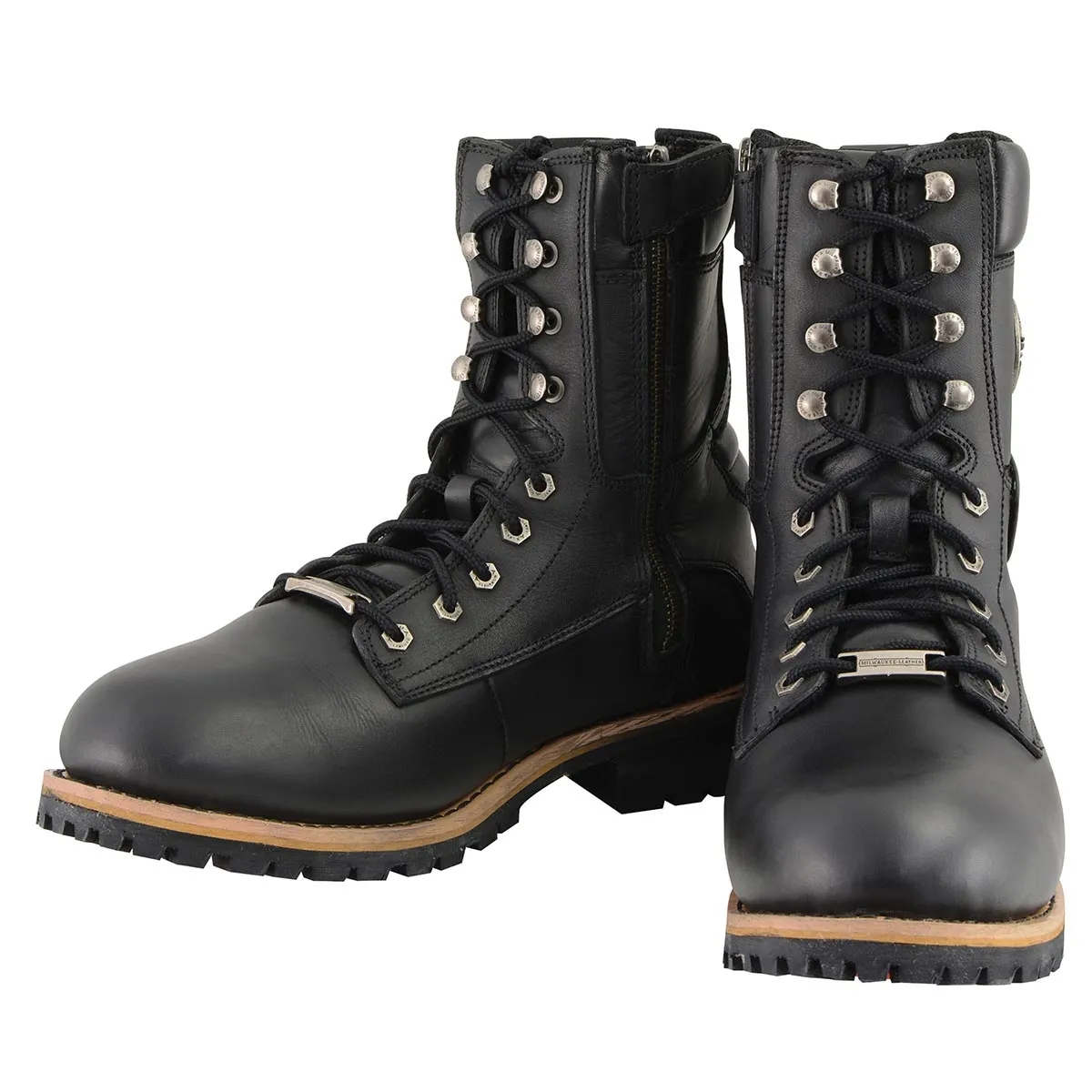 Milwaukee Leather Men's Classic Black Leather Lace-Up Logger Boots w/ Side Zipper MBM9095