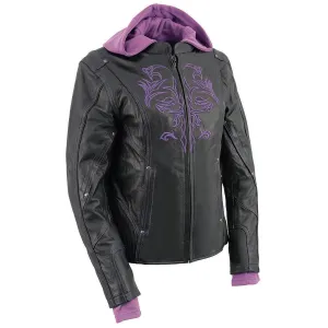 Milwaukee Leather ML2067 Women's 3/4 Black and Purple Leather Hoodie