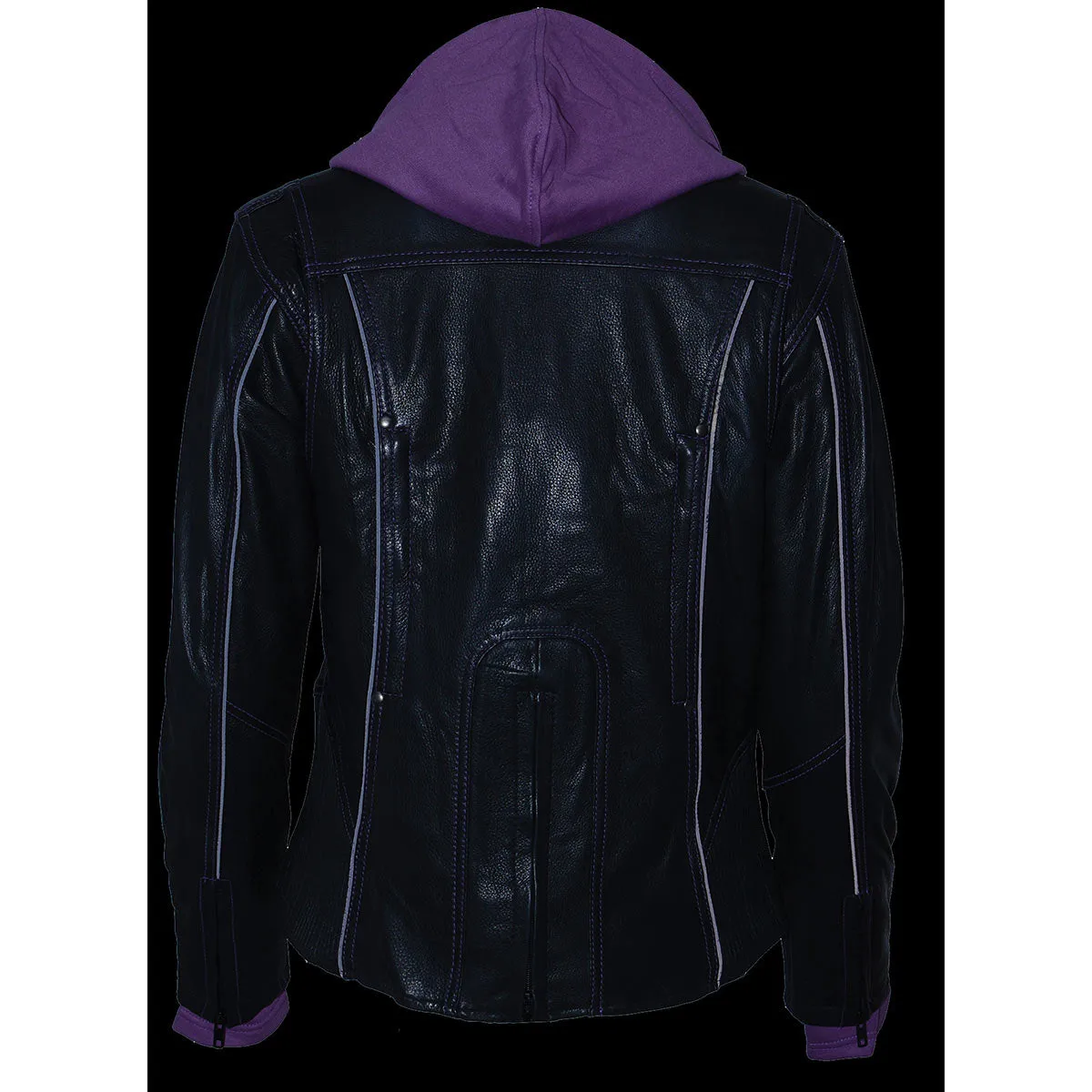 Milwaukee Leather ML2067 Women's 3/4 Black and Purple Leather Hoodie