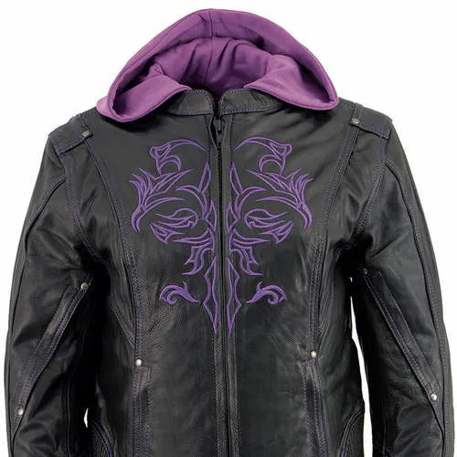 Milwaukee Leather ML2067 Women's 3/4 Black and Purple Leather Hoodie