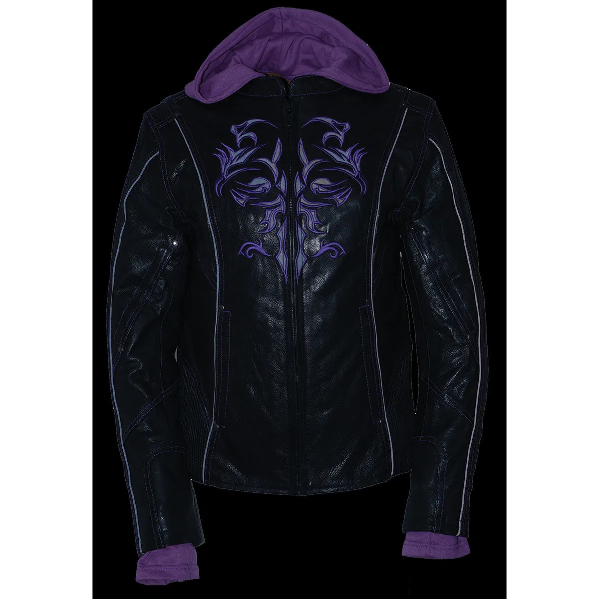 Milwaukee Leather ML2067 Women's 3/4 Black and Purple Leather Hoodie