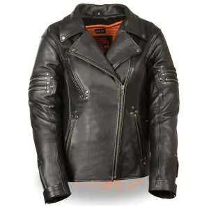 Milwaukee Leather MLL2585 Women's Black Premium Leather Motorcycle Rider Jacket with Rivets