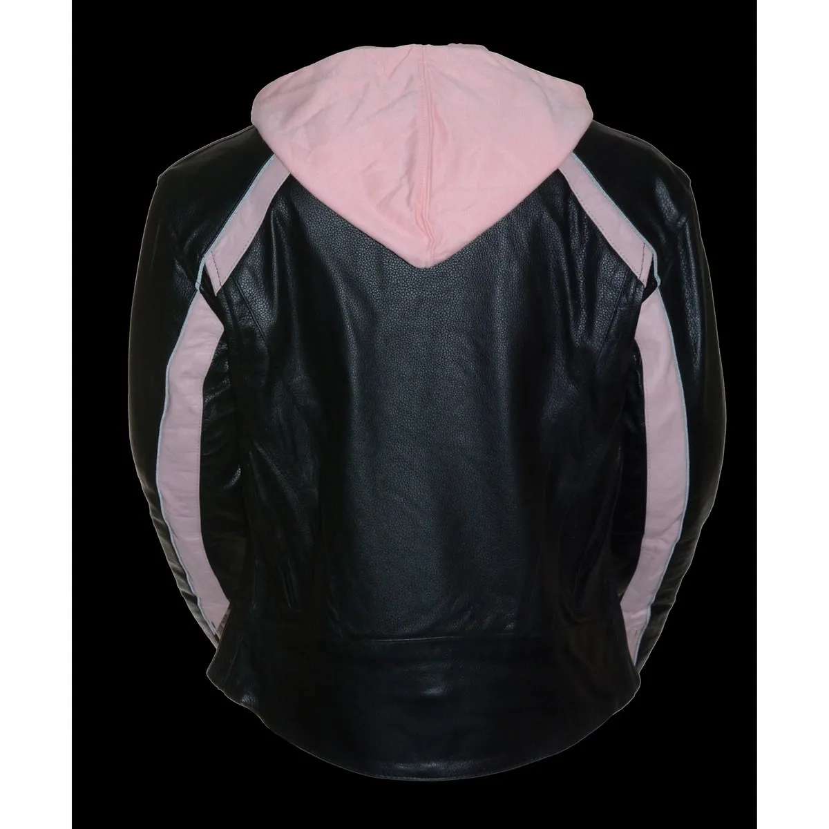 Milwaukee Leather SH1951 Women's Black and Pink Striped Leather Jacket with Zip-Out Hoodie