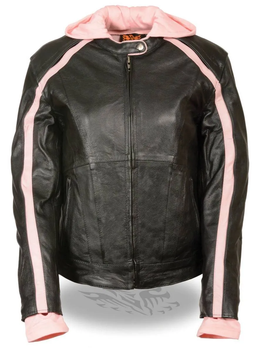 Milwaukee Leather SH1951 Women's Black and Pink Striped Leather Jacket